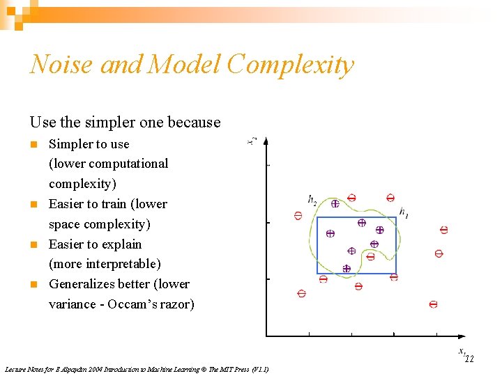 Noise and Model Complexity Use the simpler one because n n Simpler to use