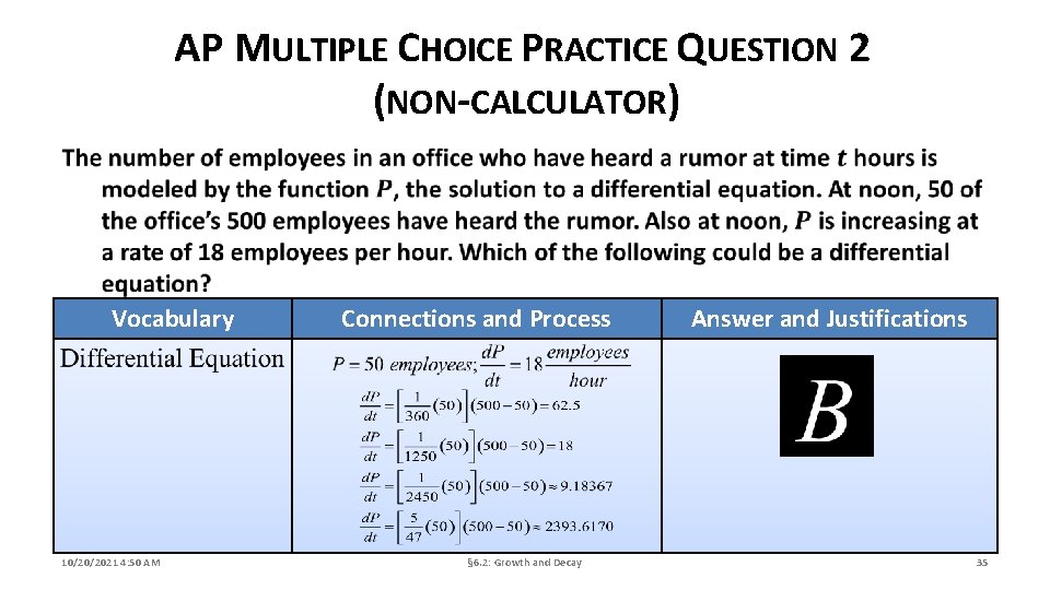 AP MULTIPLE CHOICE PRACTICE QUESTION 2 (NON-CALCULATOR) Vocabulary 10/20/2021 4: 50 AM Connections and