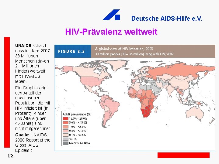 Deutsche AIDS-Hilfe e. V. HIV-Prävalenz weltweit UNAIDS schätzt, dass im Jahr 2007 33 Millionen