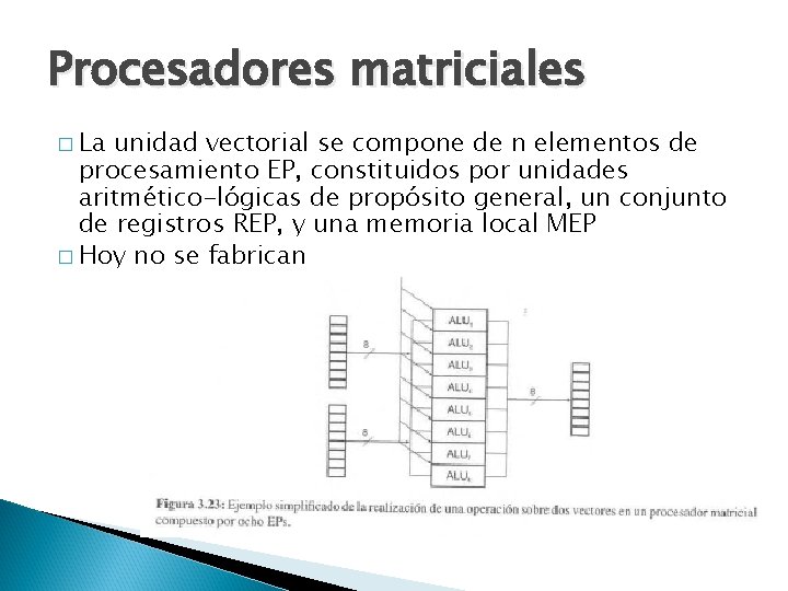 Procesadores matriciales � La unidad vectorial se compone de n elementos de procesamiento EP,