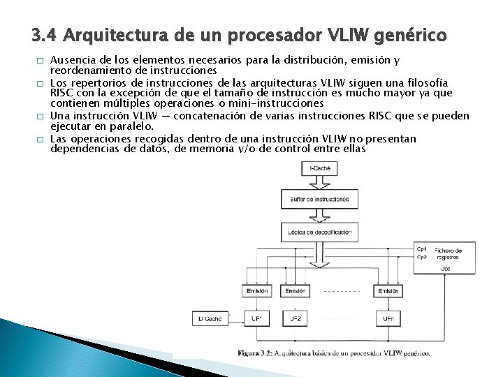 3. 4 Arquitectura de un procesador VLIW genérico � � Ausencia de los elementos