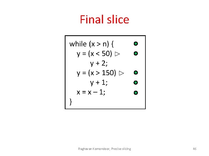 Final slice Raghavan Komondoor, Precise slicing 46 