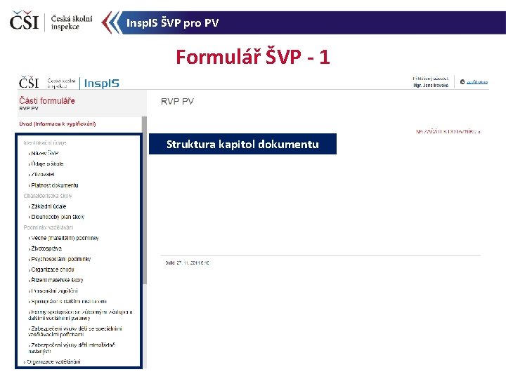 Insp. IS ŠVP pro PV Formulář ŠVP - 1 Struktura kapitol dokumentu 