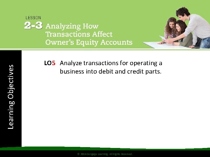 Learning Objectives LO 5 Analyze transactions for operating a business into debit and credit