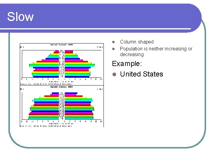 Slow l l Column shaped Population is neither increasing or decreasing Example: l United