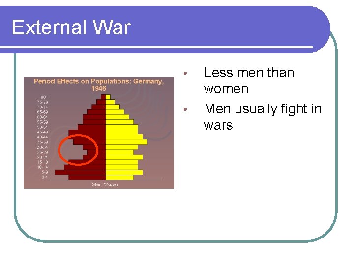 External War • • Less men than women Men usually fight in wars 