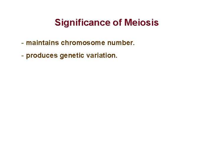 Significance of Meiosis - maintains chromosome number. - produces genetic variation. 