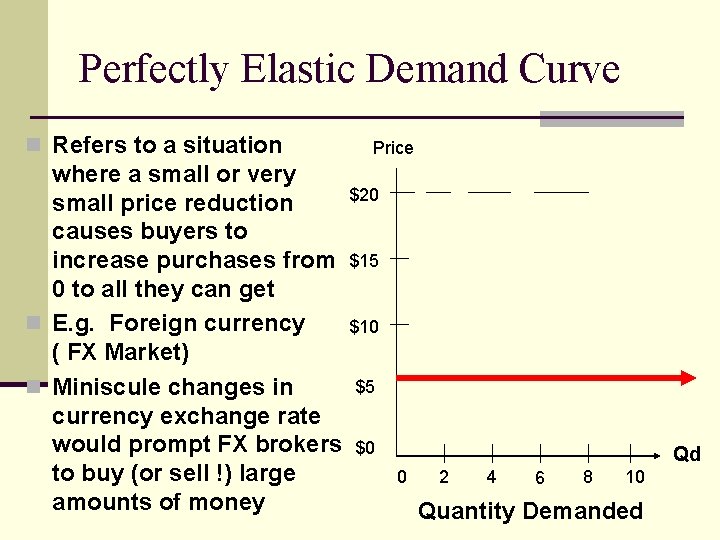 Perfectly Elastic Demand Curve n Refers to a situation Price where a small or