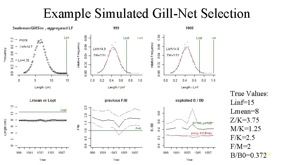 Example Simulated Gill-Net Selection True Values: Linf=15 Lmean=8 Z/K=3. 75 M/K=1. 25 F/K=2. 5