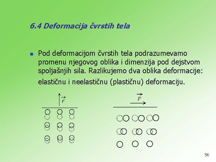 6. 4 Deformacija čvrstih tela n Pod deformacijom čvrstih tela podrazumevamo promenu njegovog oblika