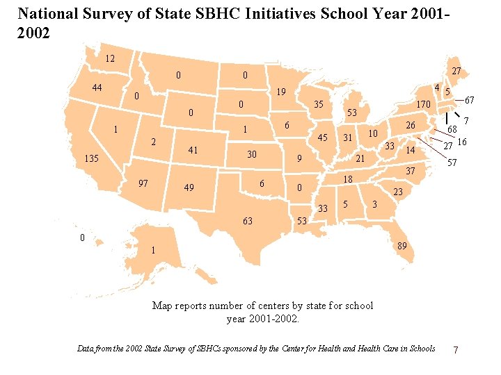 National Survey of State SBHC Initiatives School Year 20012002 12 0 44 27 0