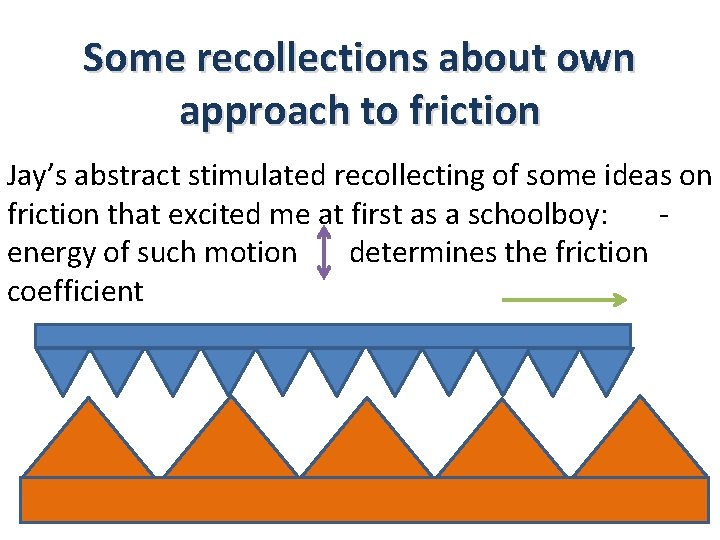 Some recollections about own approach to friction Jay’s abstract stimulated recollecting of some ideas