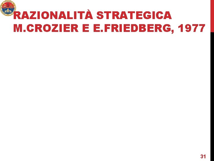 RAZIONALITÀ STRATEGICA M. CROZIER E E. FRIEDBERG, 1977 31 