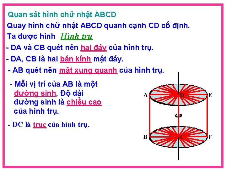 Quan sát hình chữ nhật ABCD Quay hình chữ nhật ABCD quanh cạnh CD