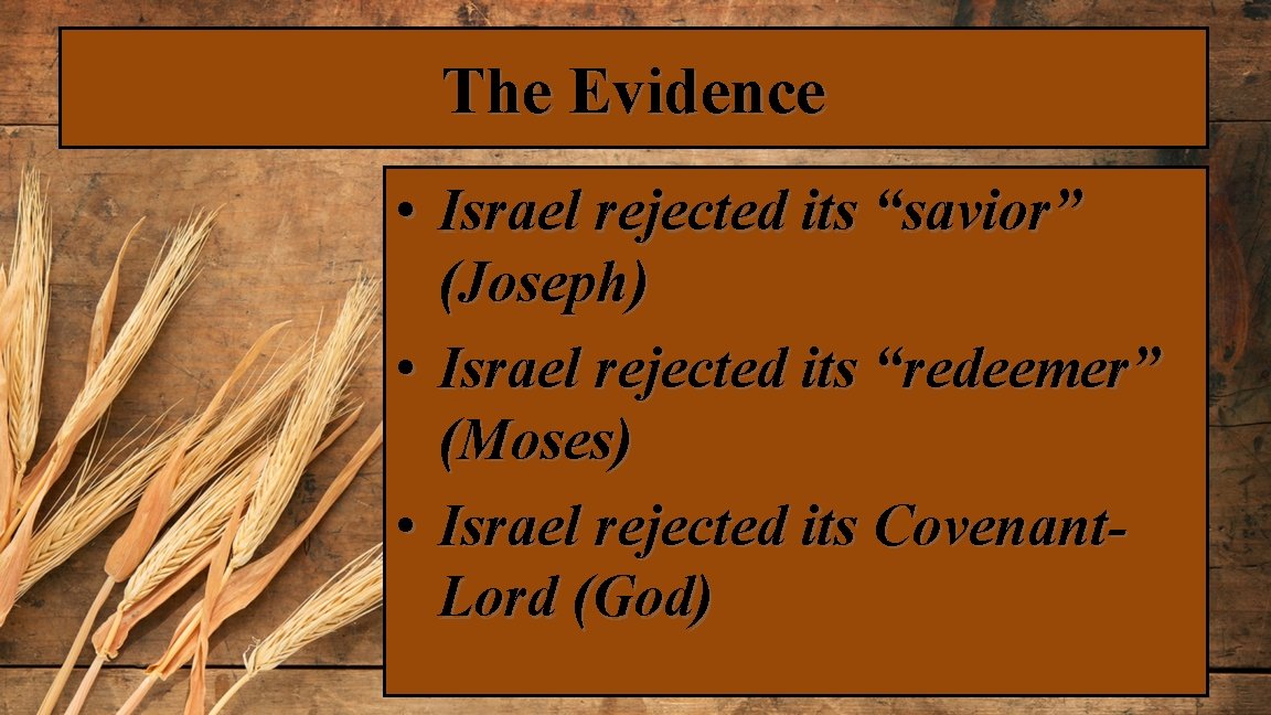 The Evidence • Israel rejected its “savior” (Joseph) • Israel rejected its “redeemer” (Moses)
