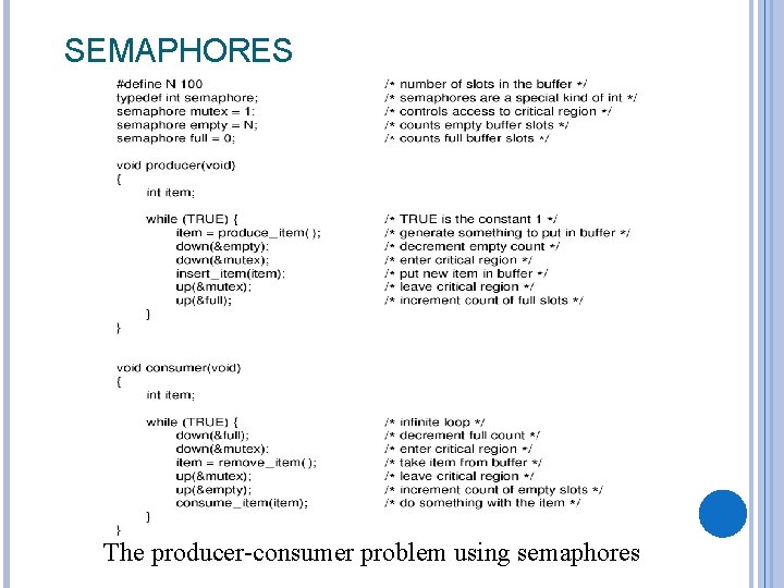 SEMAPHORES The producer-consumer problem using semaphores 