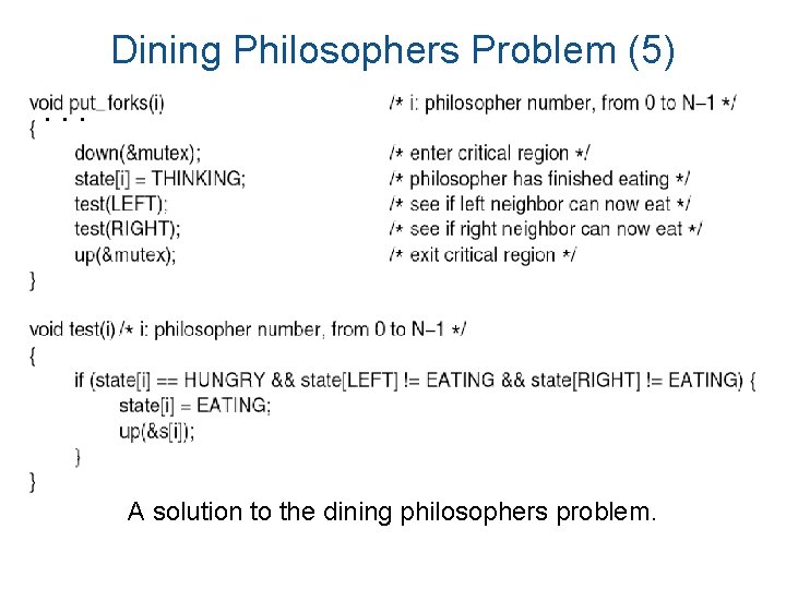 Dining Philosophers Problem (5). . . A solution to the dining philosophers problem. 