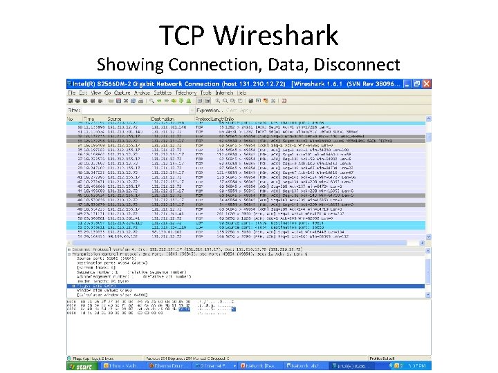TCP Wireshark Showing Connection, Data, Disconnect 