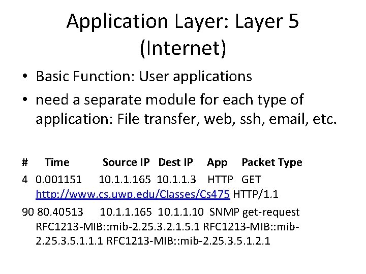 Application Layer: Layer 5 (Internet) • Basic Function: User applications • need a separate