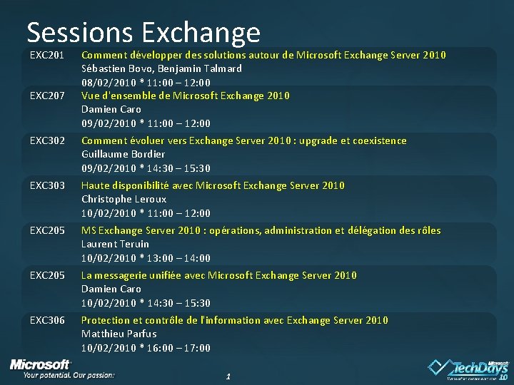 Sessions Exchange EXC 201 EXC 207 EXC 302 EXC 303 EXC 205 EXC 306