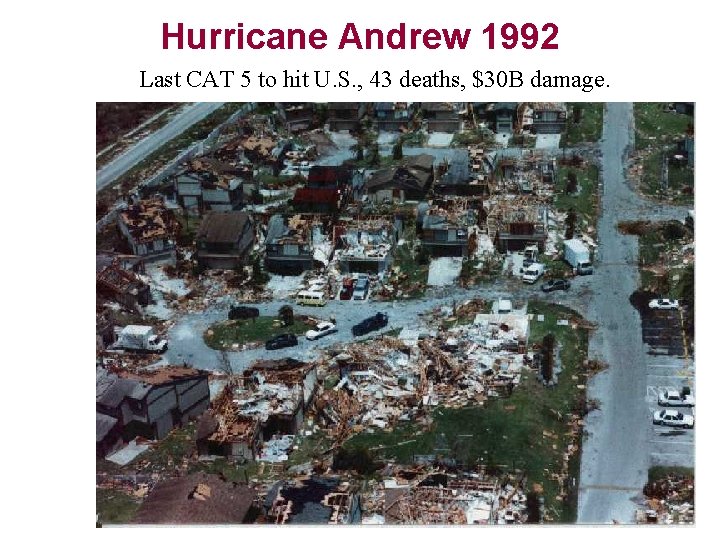 Hurricane Andrew 1992 Last CAT 5 to hit U. S. , 43 deaths, $30