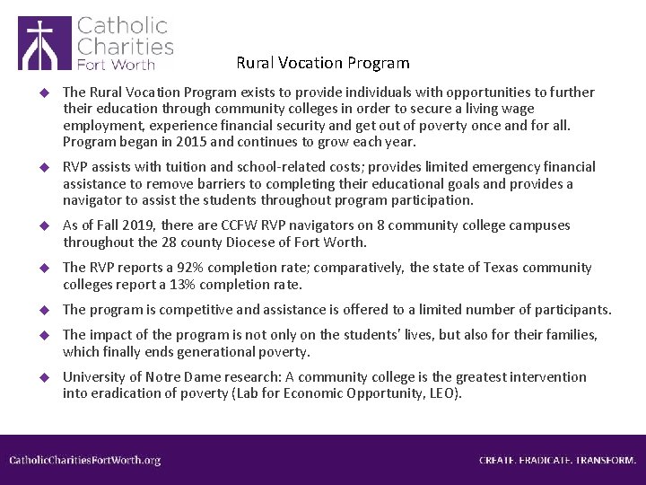 Rural Vocation Program The Rural Vocation Program exists to provide individuals with opportunities to