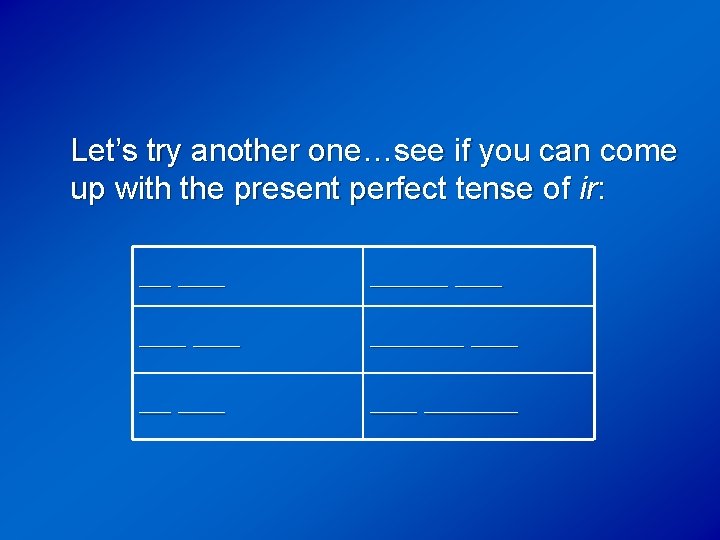 Let’s try another one…see if you can come up with the present perfect tense