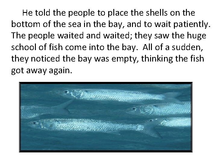 He told the people to place the shells on the bottom of the sea