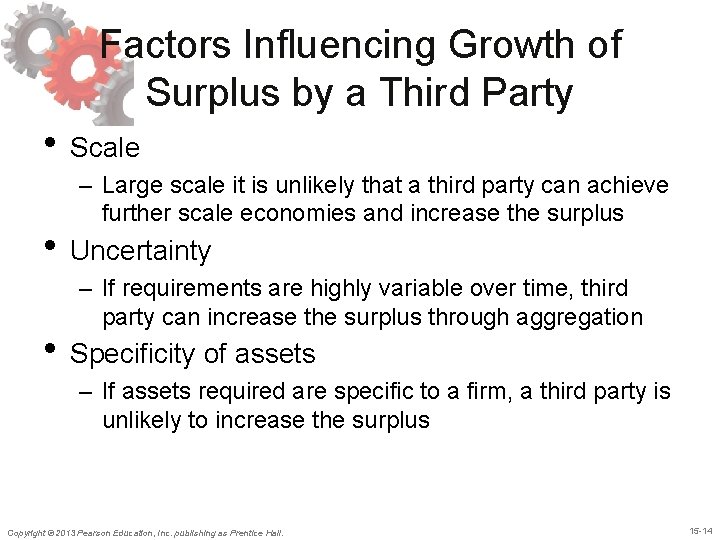 Factors Influencing Growth of Surplus by a Third Party • Scale – Large scale