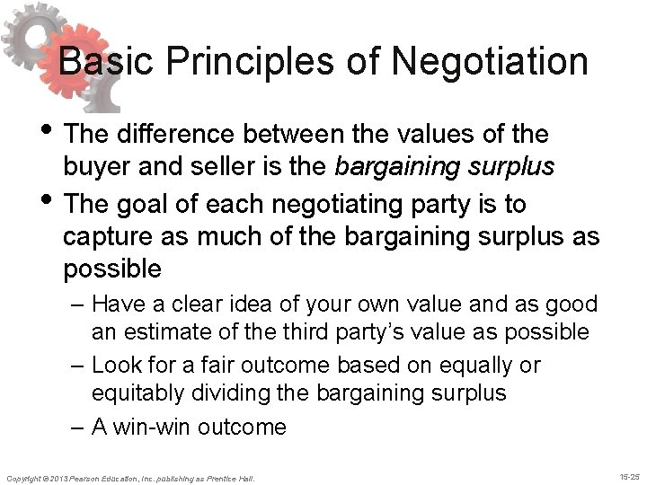 Basic Principles of Negotiation • The difference between the values of the • buyer