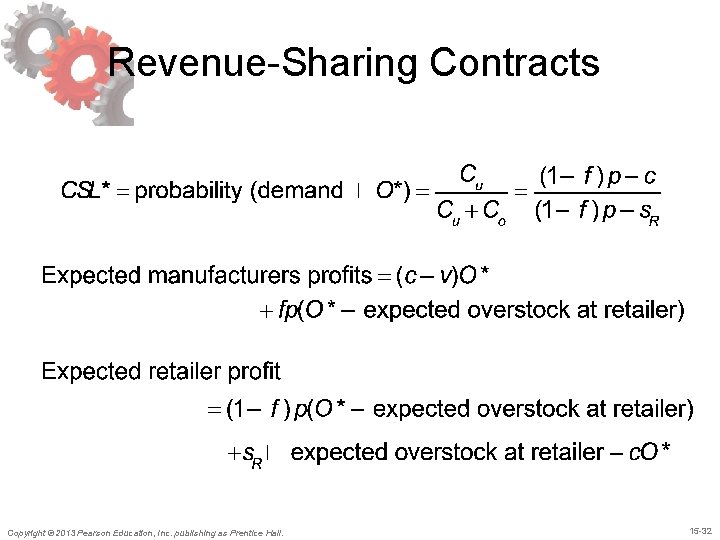 Revenue-Sharing Contracts Copyright © 2013 Pearson Education, Inc. publishing as Prentice Hall. 15 -32 Revenue-Sharing Contracts Copyright © 2013 Pearson Education, Inc. publishing as Prentice Hall. 15 -32