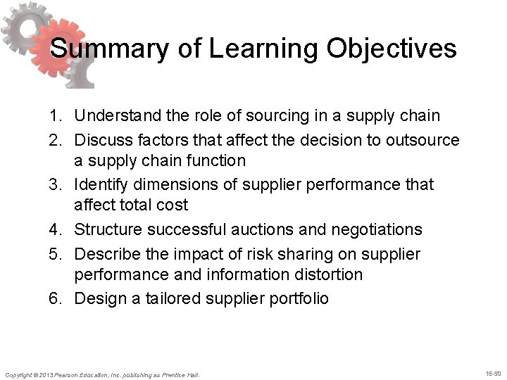 Summary of Learning Objectives 1. Understand the role of sourcing in a supply chain