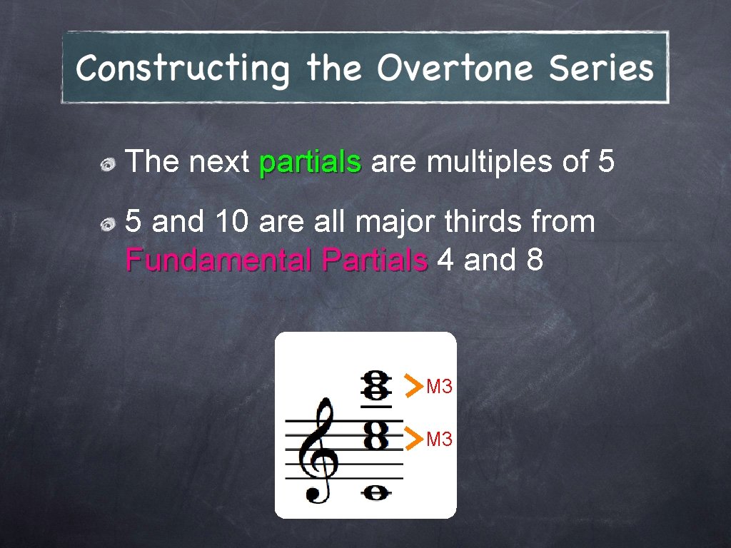 The next partials are multiples of 5 5 and 10 are all major thirds