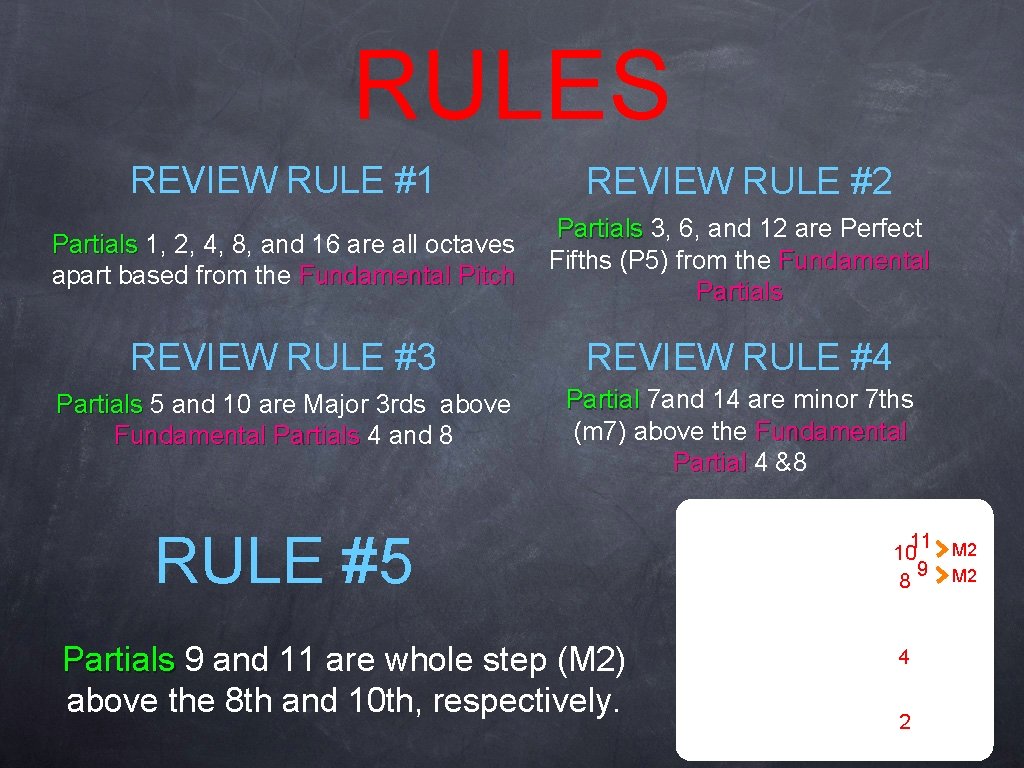 RULES REVIEW RULE #1 REVIEW RULE #2 Partials 1, 2, 4, 8, and 16