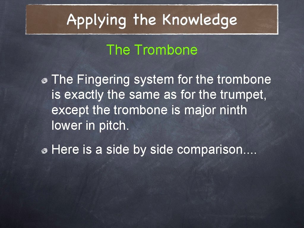 The Trombone The Fingering system for the trombone is exactly the same as for