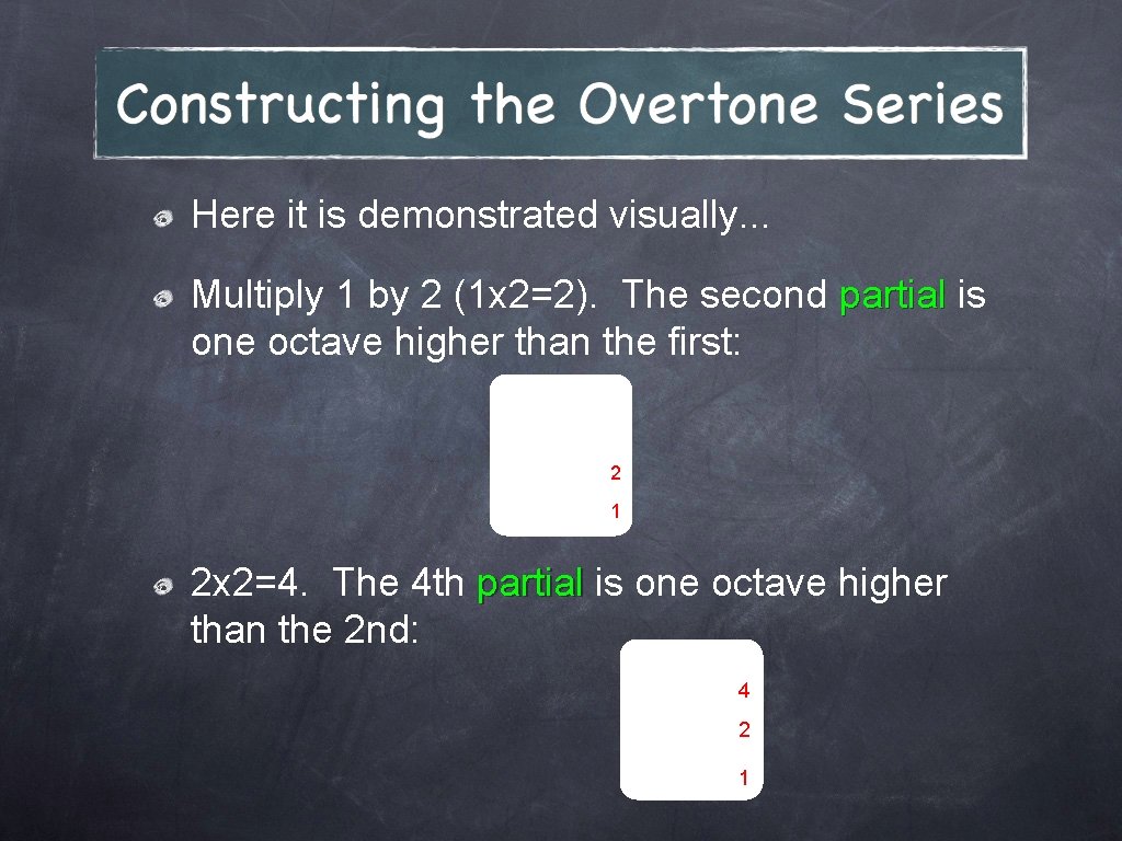 Here it is demonstrated visually. . . Multiply 1 by 2 (1 x 2=2).