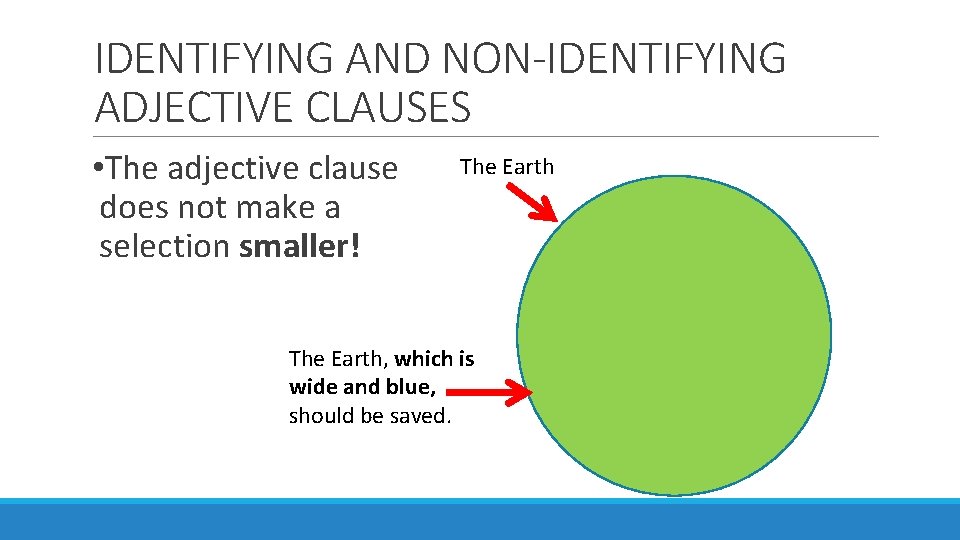 IDENTIFYING AND NON-IDENTIFYING ADJECTIVE CLAUSES • The adjective clause does not make a selection