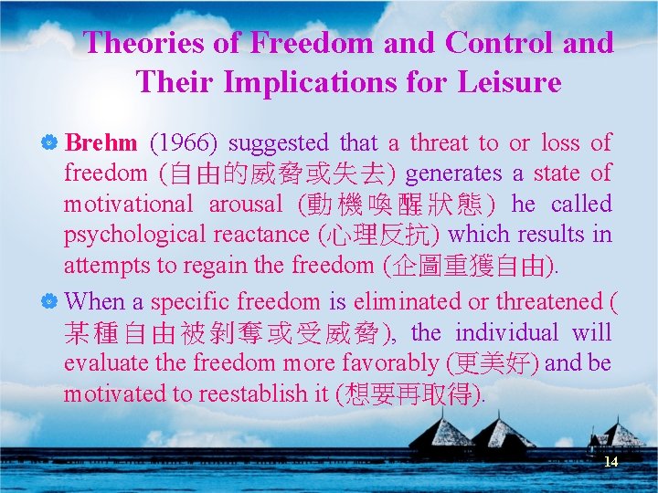 Theories of Freedom and Control and Their Implications for Leisure | Brehm (1966) suggested Theories of Freedom and Control and Their Implications for Leisure | Brehm (1966) suggested