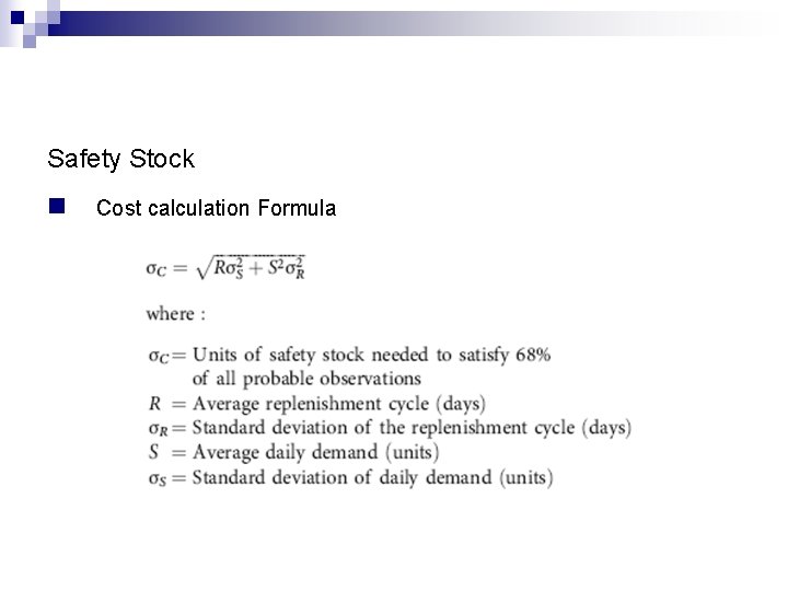 Safety Stock n Cost calculation Formula 