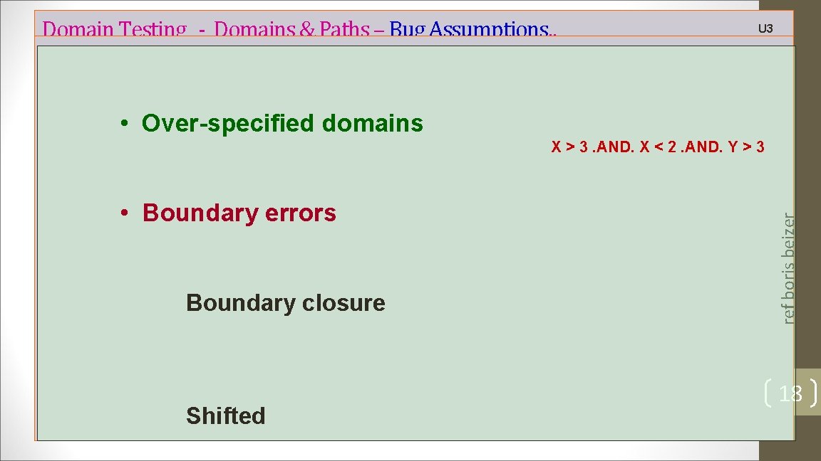 Domain Testing - Domains & Paths – Bug Assumptions. . U 3 • Over-specified