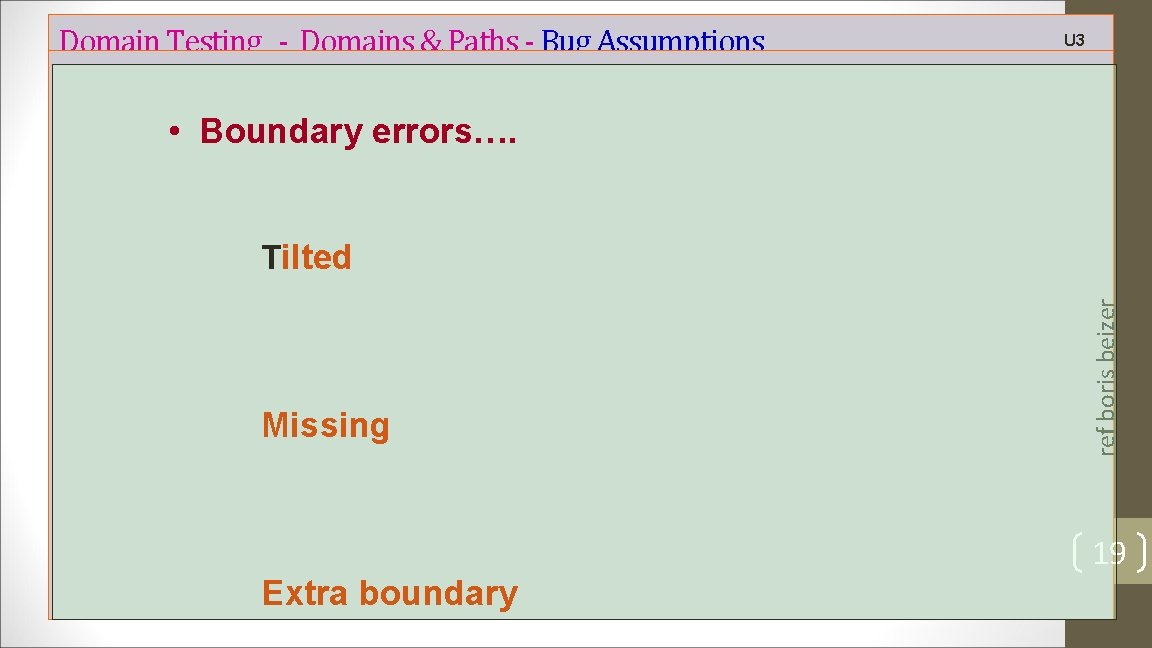 Domain Testing - Domains & Paths - Bug Assumptions U 3 • Boundary errors….