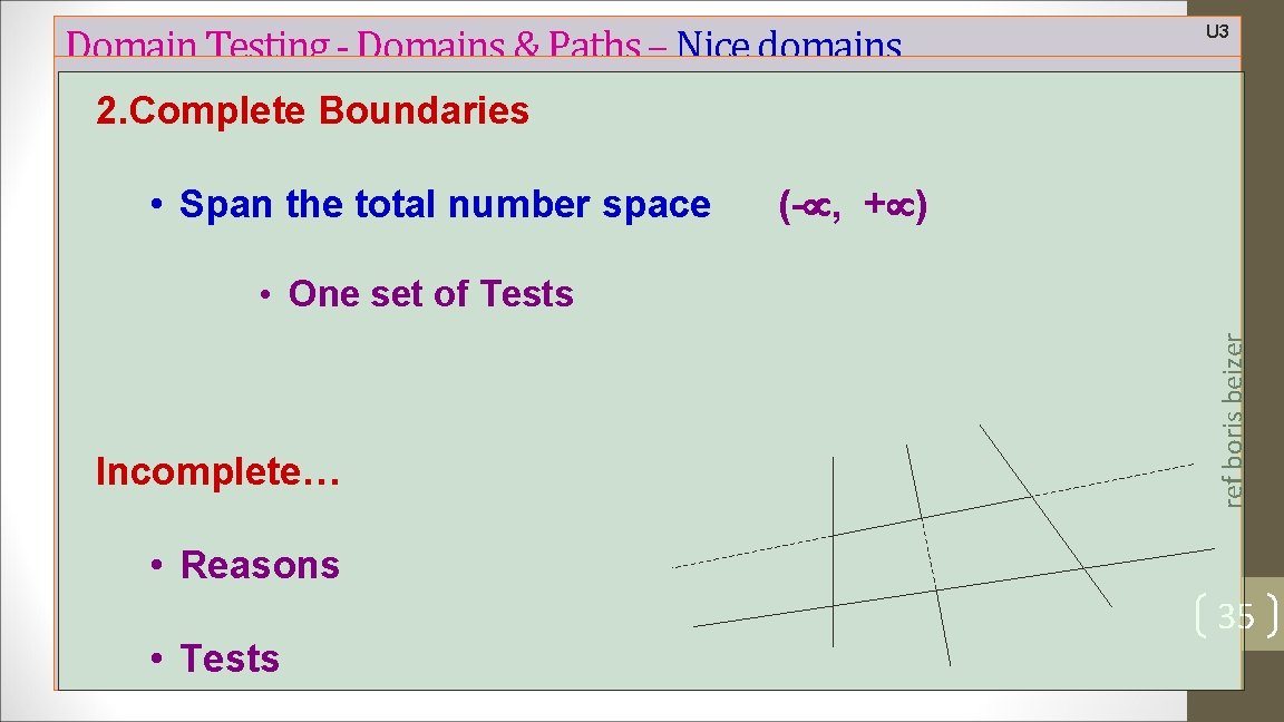 Domain Testing - Domains & Paths – Nice domains U 3 2. Complete Boundaries