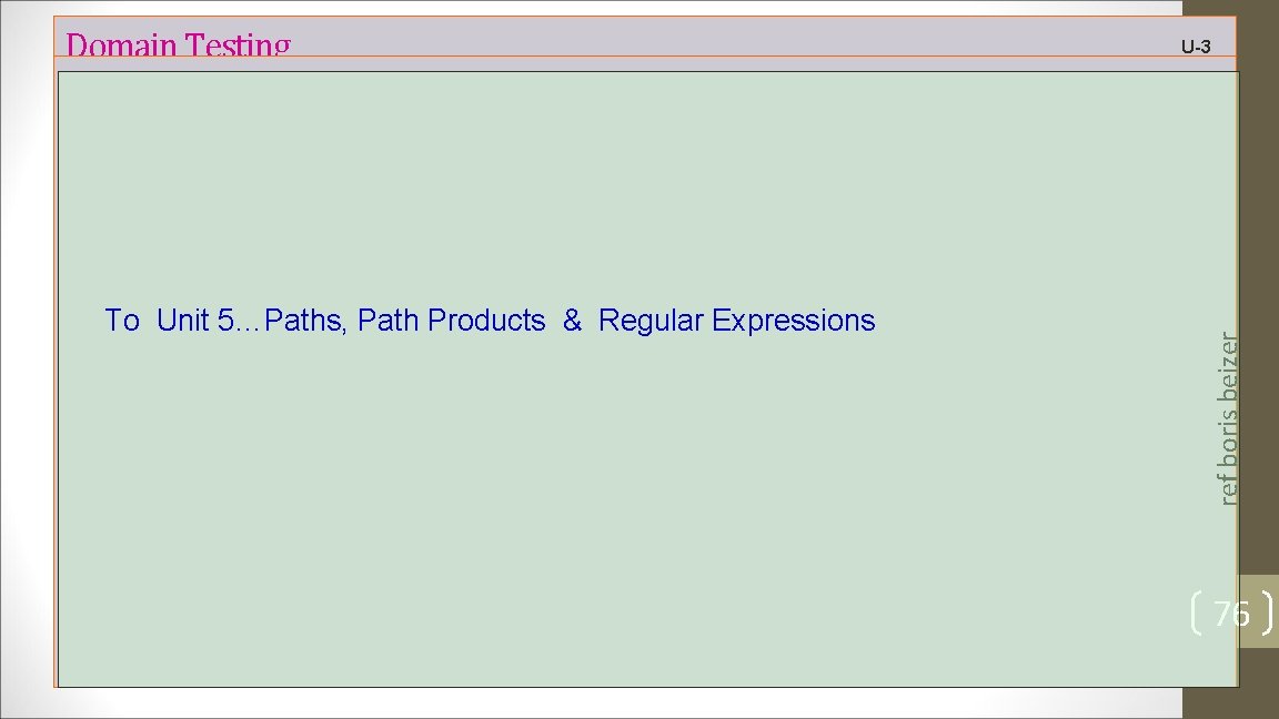 To Unit 5…Paths, Path Products & Regular Expressions U-3 ref boris beizer Domain Testing