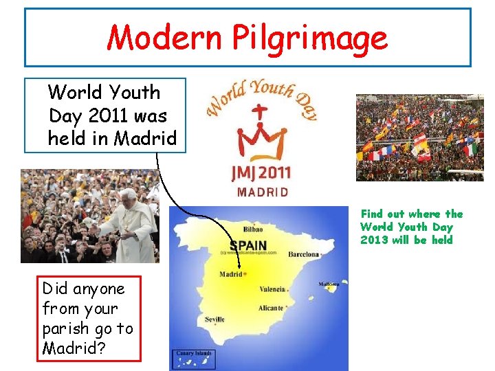 Modern Pilgrimage World Youth Day 2011 was held in Madrid Find out where the