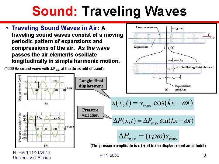 Sound: Traveling Waves • Traveling Sound Waves in Air: A traveling sound waves consist