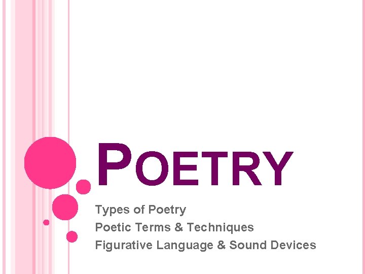 POETRY Types of Poetry Poetic Terms & Techniques Figurative Language & Sound Devices 