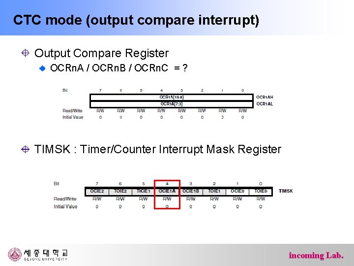 CTC mode (output compare interrupt) Output Compare Register OCRn. A / OCRn. B /