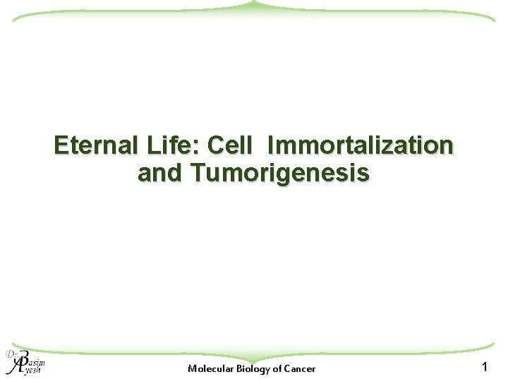 Eternal Life: Cell Immortalization and Tumorigenesis Molecular Biology of Cancer 1 