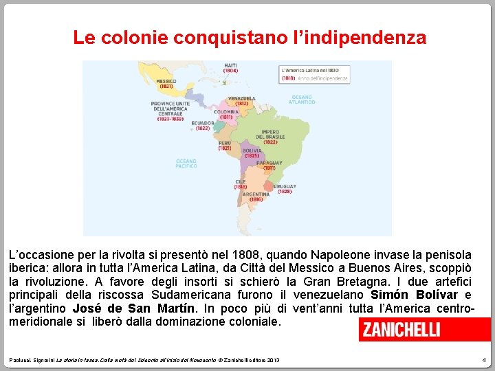 Le colonie conquistano l’indipendenza L’occasione per la rivolta si presentò nel 1808, quando Napoleone