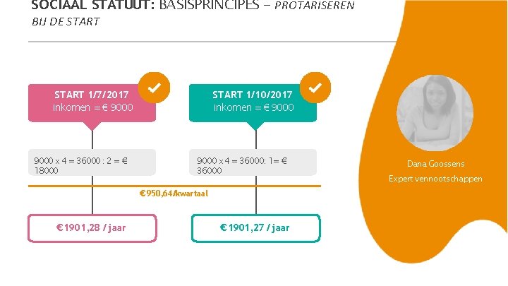 SOCIAAL STATUUT: BASISPRINCIPES - PROTARISEREN BIJ DE START 1/7/2017 inkomen = € 9000 x